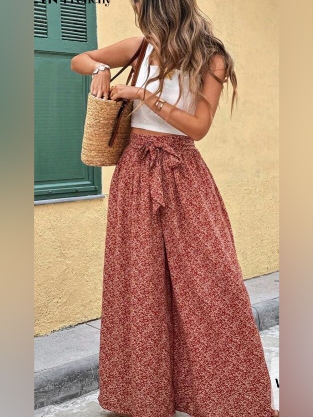 Women's Floral Red & White Wide Leg Loose Pants NWOT
